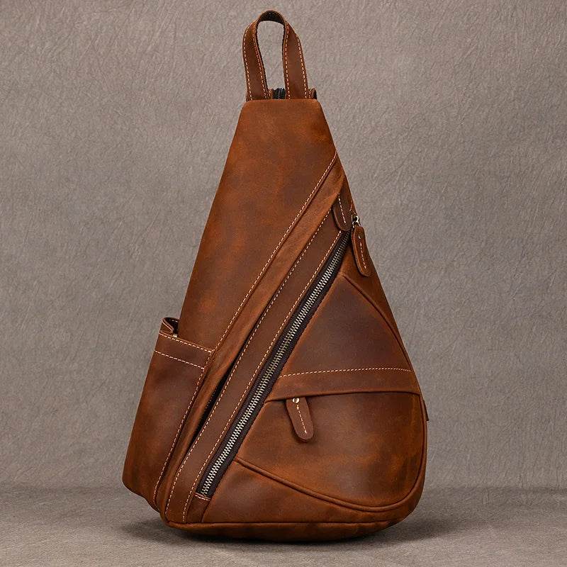 Brown leather chest bag sling for stylish daily use