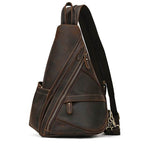 Brown leather chest bag sling for stylish, hands-free travel
