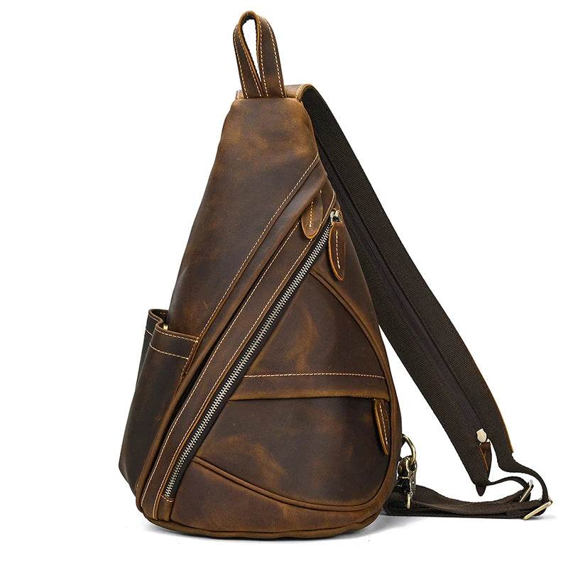 brown leather chest bag sling for travel and daily use