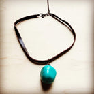 Stylish leather choker with African turquoise pendant for a chic and trendy accessory