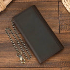 Brown leather clip wallet for men with a chain and clip for secure carrying