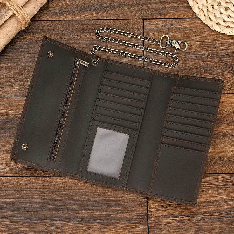 Leather clip wallet for men featuring multiple card slots and a secure zip pocket