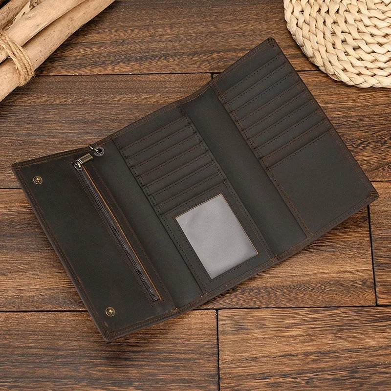 Interior view of a leather clip wallet for men featuring card slots and a zippered pocket