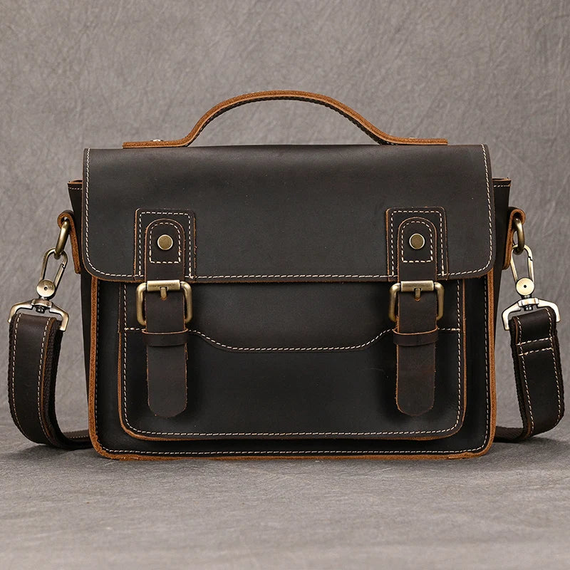Leather crossbody mini bag in dark brown, perfect for casual outings