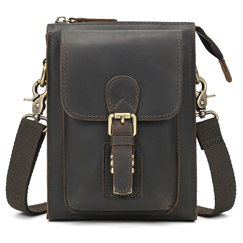 Leather crossbody mini bag in dark brown, perfect for everyday use