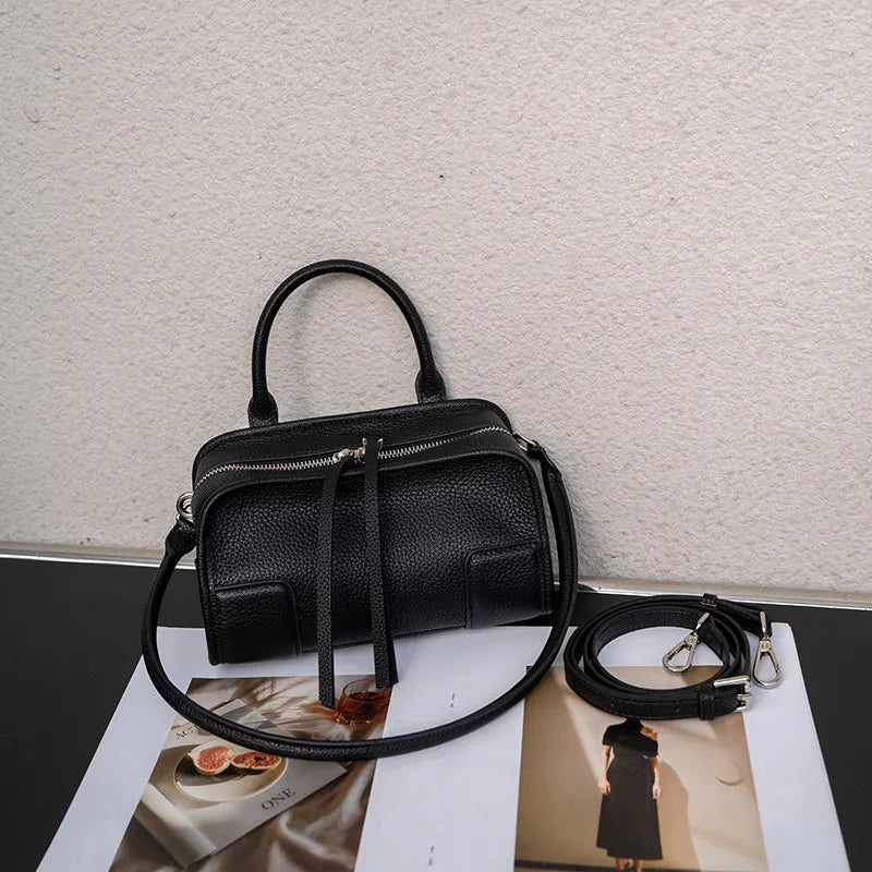 Black leather crossbody mini bag with adjustable strap for daily use