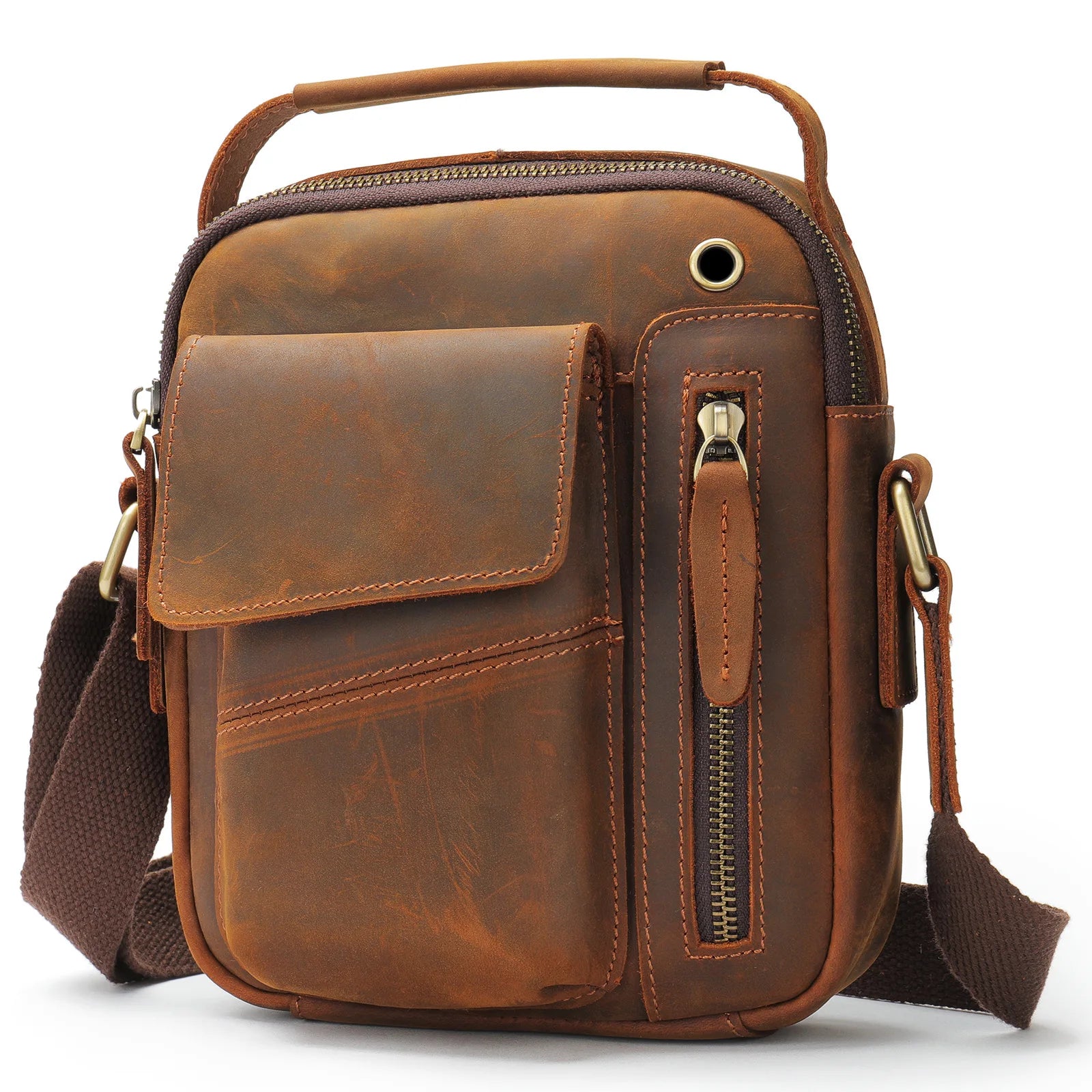 Brown leather crossbody mini bag for everyday use and travel
