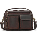 Brown leather crossbody mini bag with multiple pockets for travel