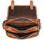 Brown leather crossbody mini bag with multiple zip compartments