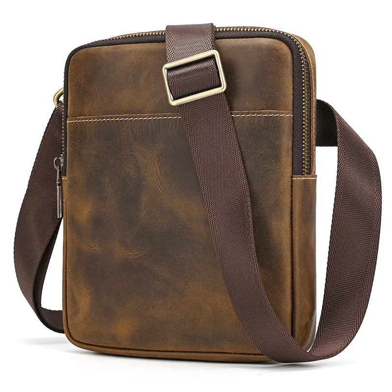 Brown leather crossbody mini bag for casual outings or travel