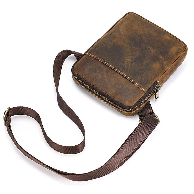 Brown leather crossbody mini bag with adjustable strap for everyday use
