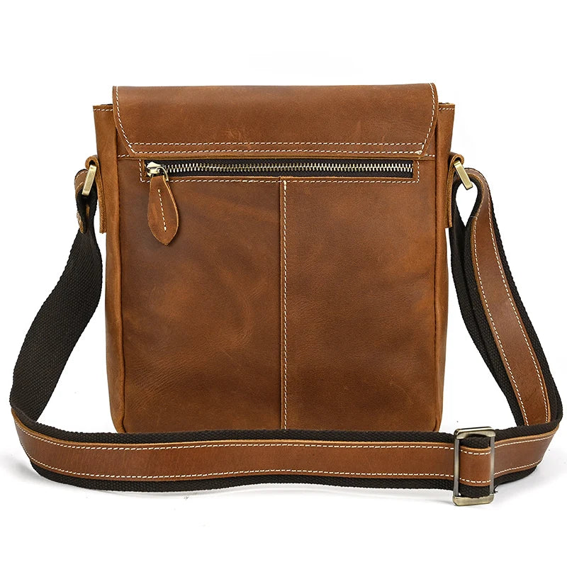 Brown leather crossbody mini bag with adjustable strap for daily use
