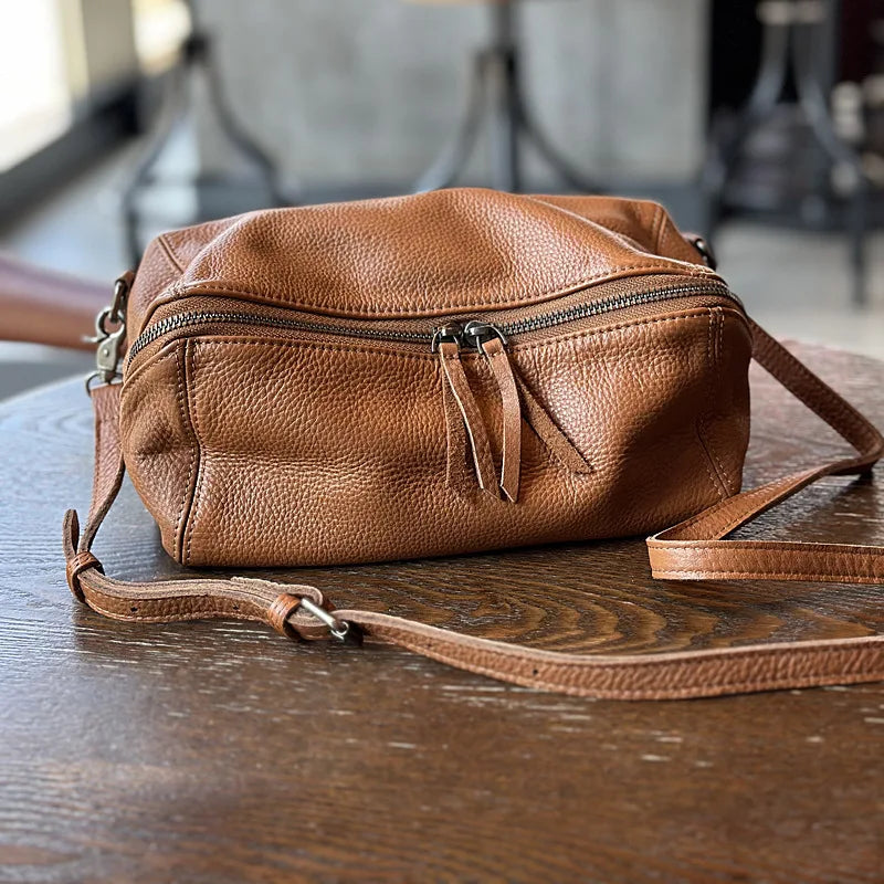Brown leather crossbody mini bag for casual outings