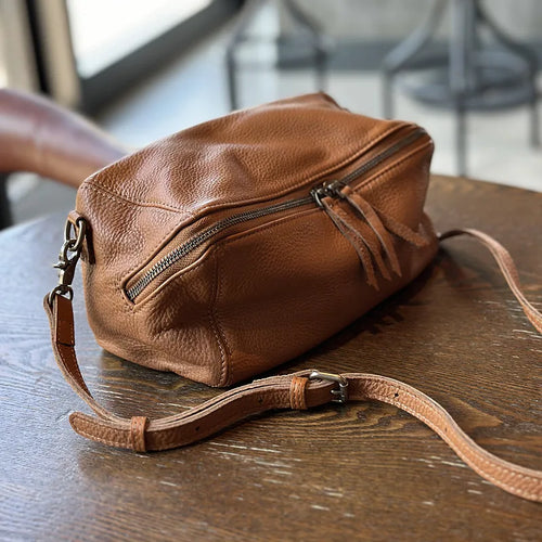 Brown leather crossbody mini bag for everyday use