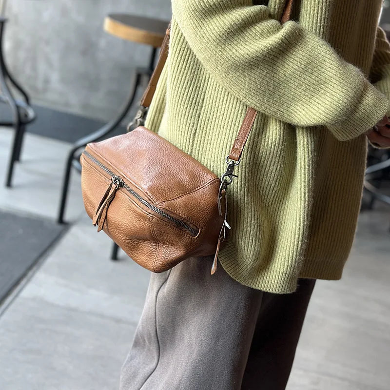 Brown leather crossbody mini bag for everyday use