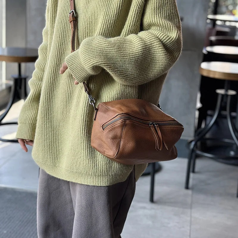 Brown leather crossbody mini bag for versatile daily use