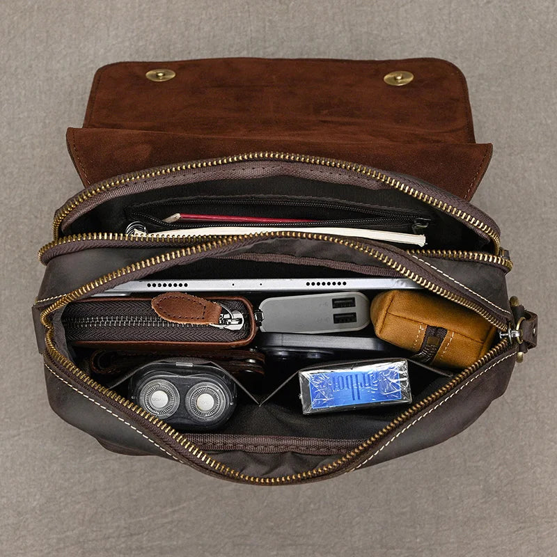 Leather crossbody mini bag in brown, perfect for carrying essentials
