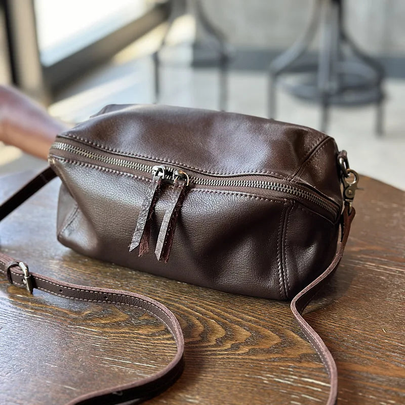 Brown leather crossbody mini bag, perfect for daily essentials