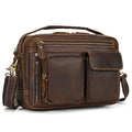 Brown leather crossbody mini bag with multiple pockets for easy organization
