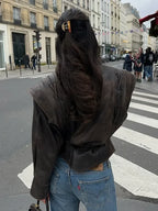 Women’s black leather faux jacket, stylish and chic for urban outings