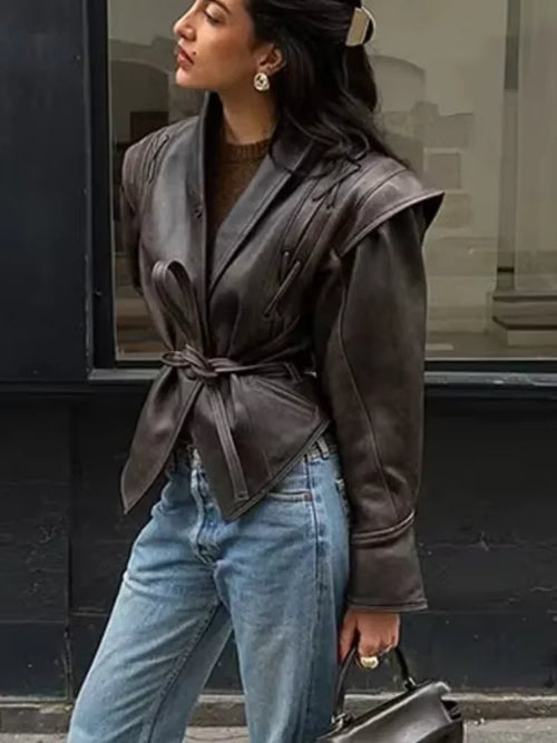 Women's black leather faux jacket for trendy fall outfits