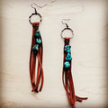 Leather fringe turquoise earrings with natural stones and stylish dangling design