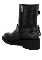 Rag Company black leather harness boots for travel with a side zipper and stylish straps