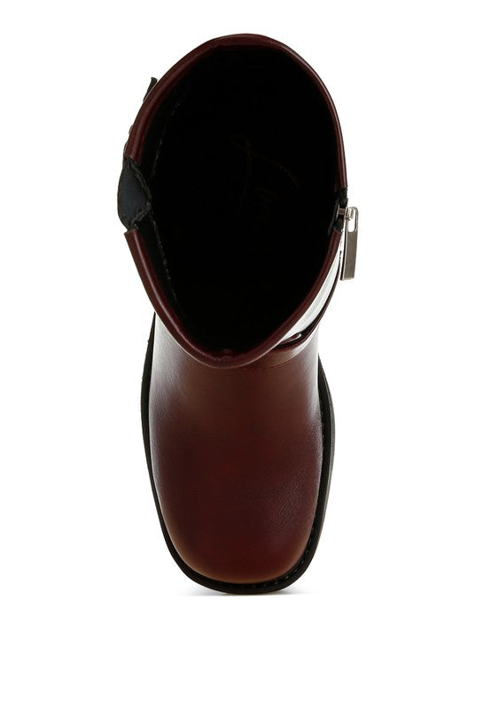 Rag Company Women's Leather Harness Boots for Travel in stylish maroon with a sleek design