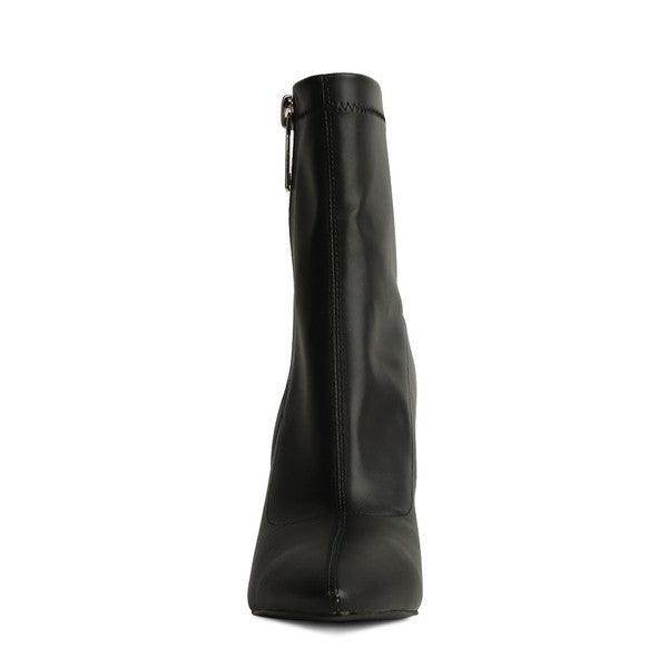 Stylish black leather high heel boots with a sleek design and side zipper for easy wear