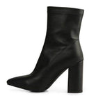 Rag Company black leather high heel boots with a sleek pointed toe and block heel
