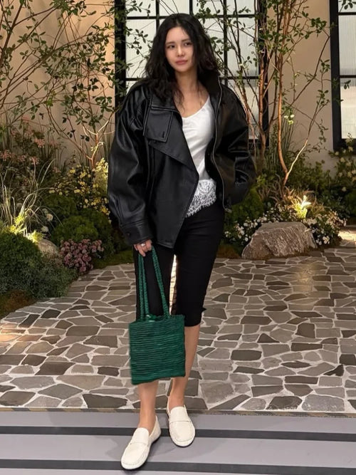 Black leather jacket biker for casual and stylish outings