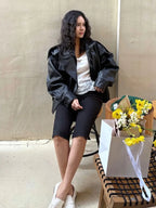 Women's black leather jacket biker for stylish urban outfits