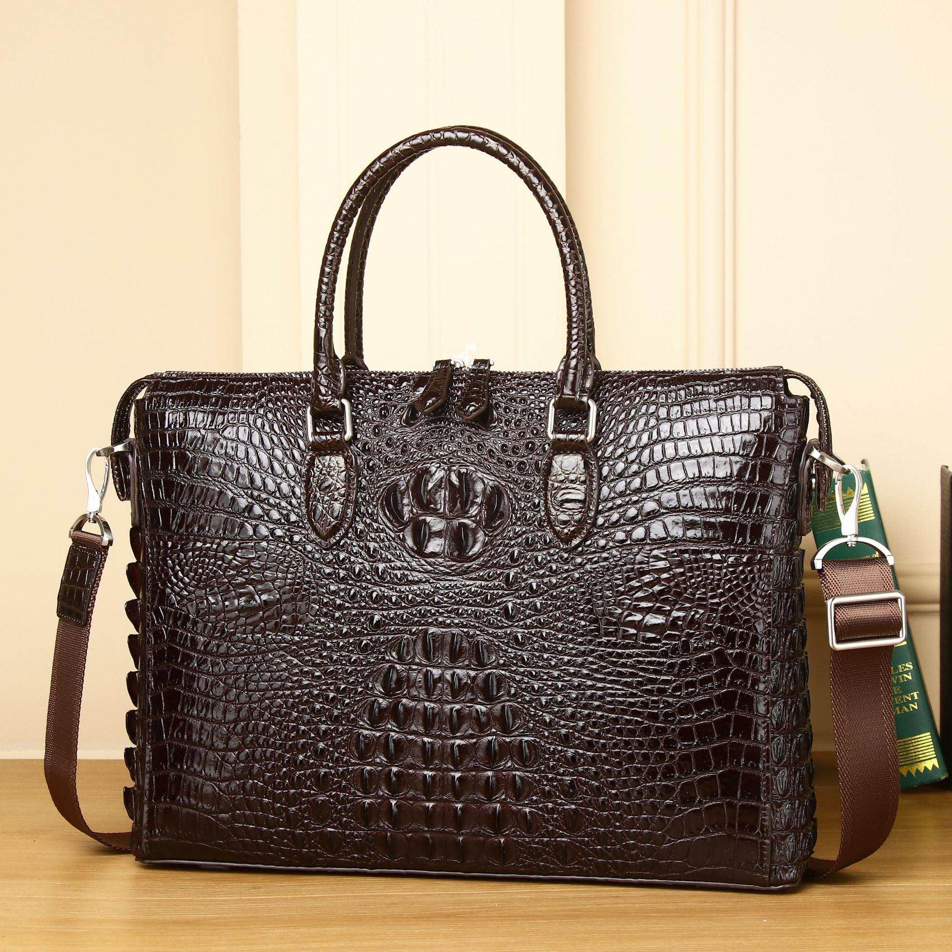 Elegant leather laptop briefcase men with a sleek design and sturdy handles for professional use
