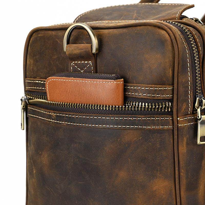 VacationGrabs leather luggage tote bag with durable stitching and convenient pocket for easy access