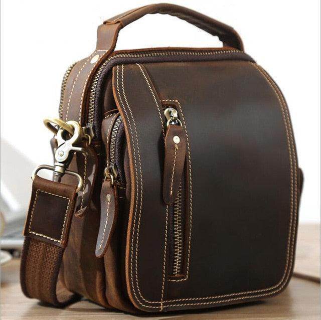 VacationGrabs leather messenger bag with a stylish design and multiple zippered compartments
