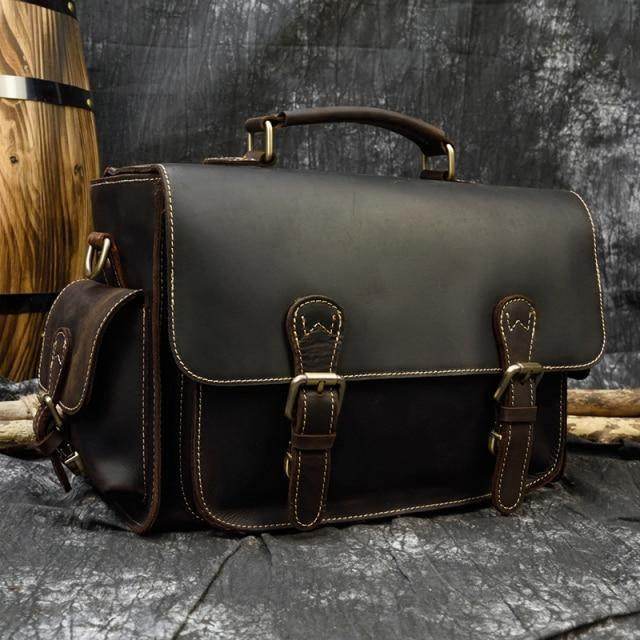 Stylish leather messenger bag for photography with sturdy buckles and spacious compartments