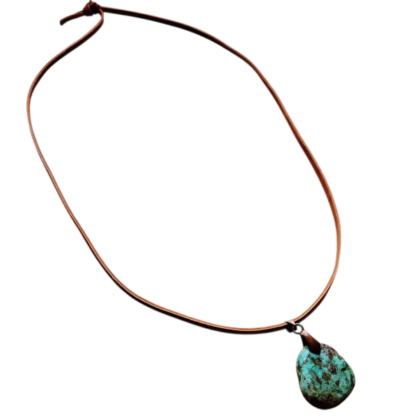 Leather Necklace with Turquoise Pendant Tan