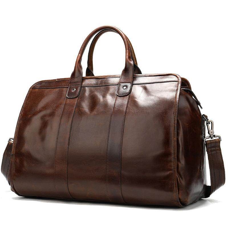Stylish leather shoulder bag for travel with durable handles and adjustable strap for convenience