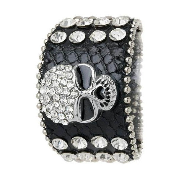 Stylish leather skull bracelet for men with rhinestone detailing and bold design