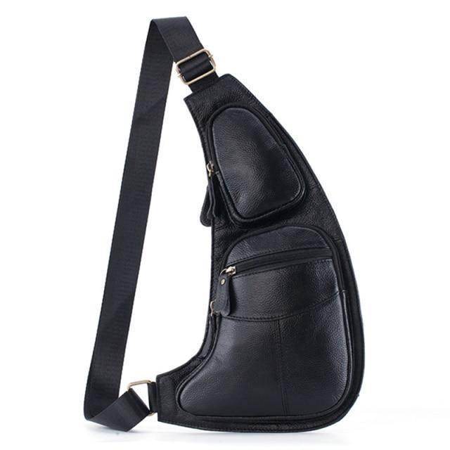 Stylish leather sling bag for travel with multiple pockets and adjustable shoulder strap