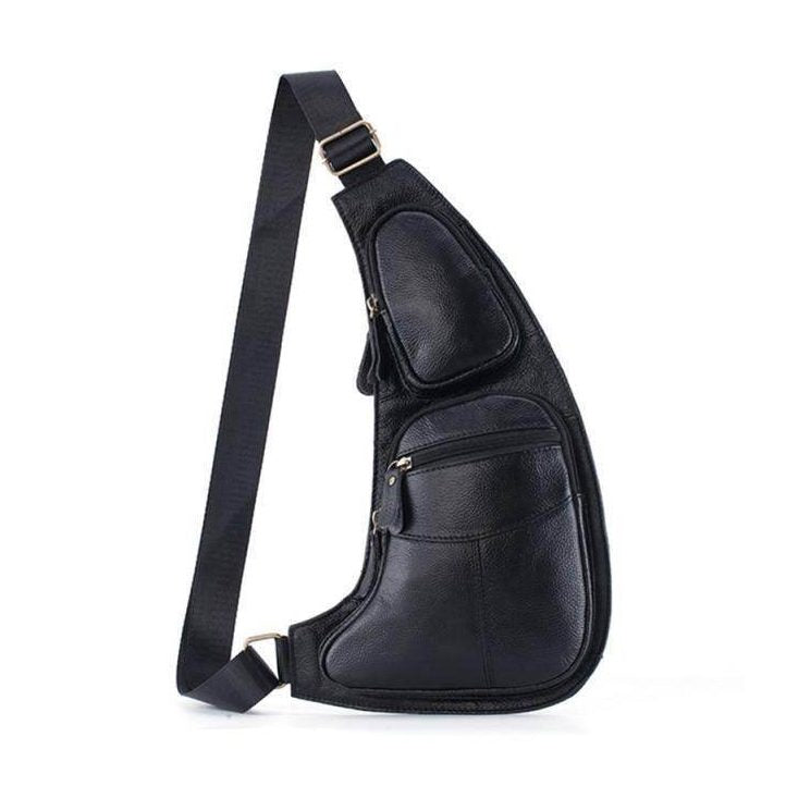 Stylish leather sling bag for travel with multiple zippered pockets for convenience