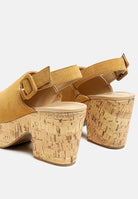 London Rag International leather slingback platform sandals in yellow with cork heel for summer style