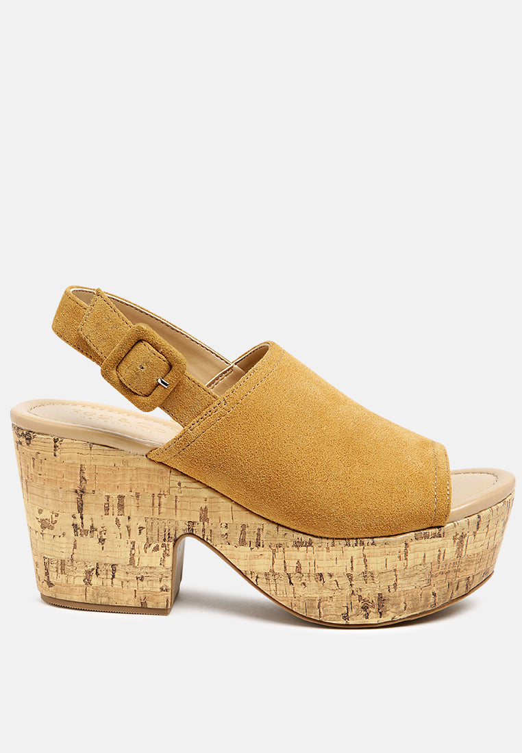 London Rag leather slingback platform sandals in yellow with stylish cork wedge design
