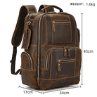 Brown leather style travel backpack with multiple pockets and padded straps for comfortable carrying