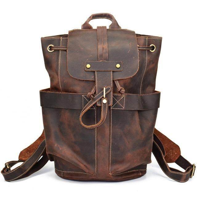 Stylish leather travel backpack with adjustable straps and exterior pockets for easy access