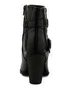 Rag Company black leather vacation boots with heel featuring a stylish design and zipper closure