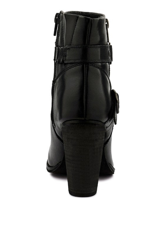 Rag Company black leather vacation boots with heel featuring a stylish design and zipper closure
