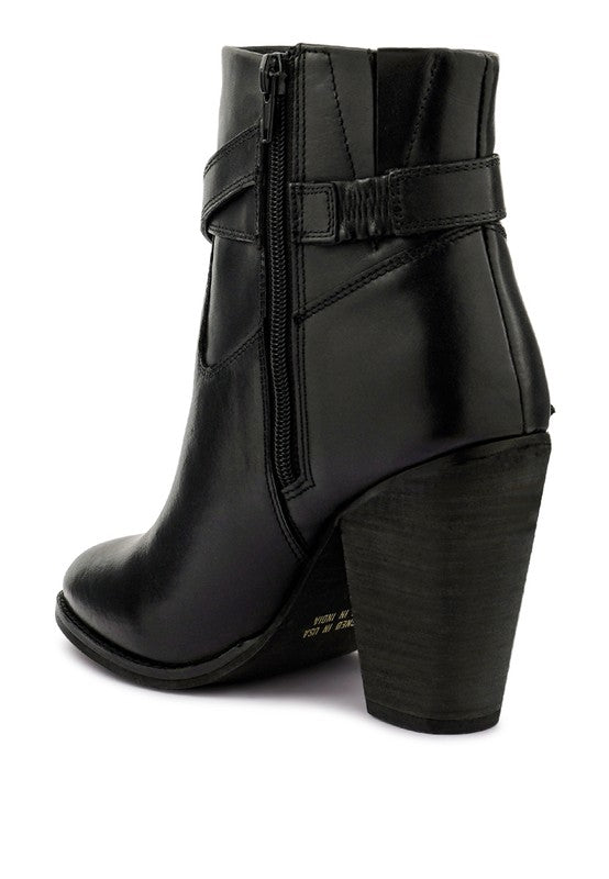 Rag Company leather vacation boots with heel featuring a stylish black design and side zipper closure