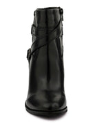 Rag Company Women's Black Leather Vacation Boots with Heel featuring a stylish zip closure