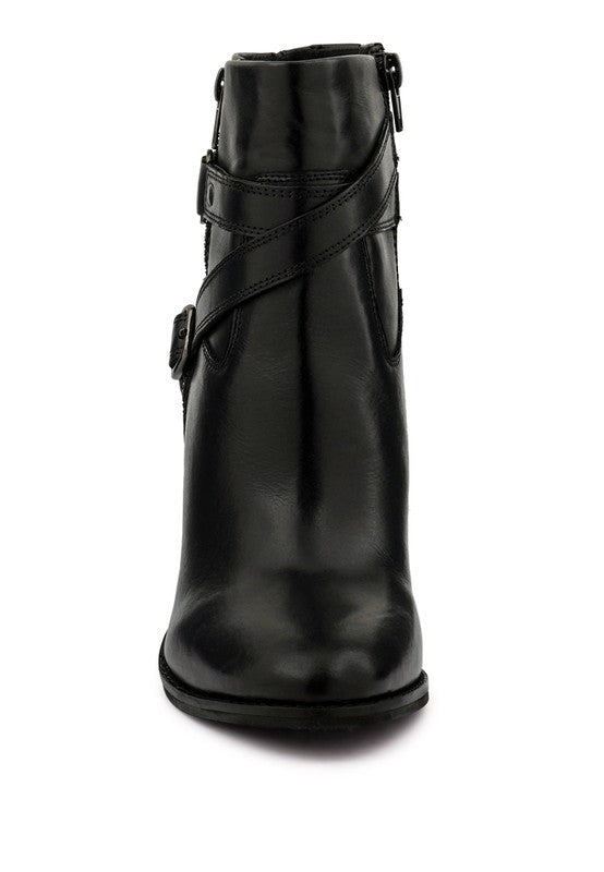 Rag Company Women's Black Leather Vacation Boots with Heel featuring a stylish zip closure